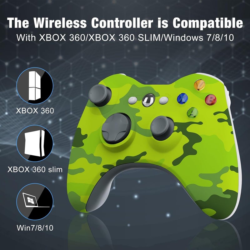 BUERTT Store Wireless Controller for Xbox 360, 2.4GHZ Game Joystick Controller Gamepad for Xbox 360 & Slim Console and PC Windows 7/8/10,No Audio Jack,Camo Green - Image 2